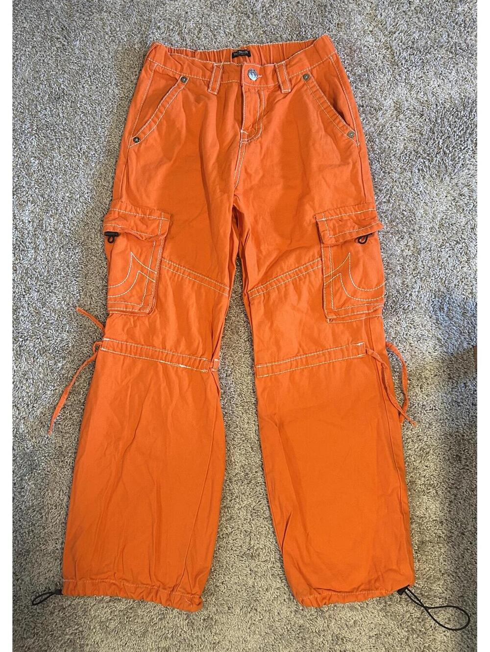 True Religion Orange Cargo Pants Size 24 - Picture 2 of 7